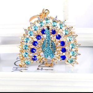 Royal Fan ✨ Peacock Rhinestone Bag Charm & Keychain 🦚